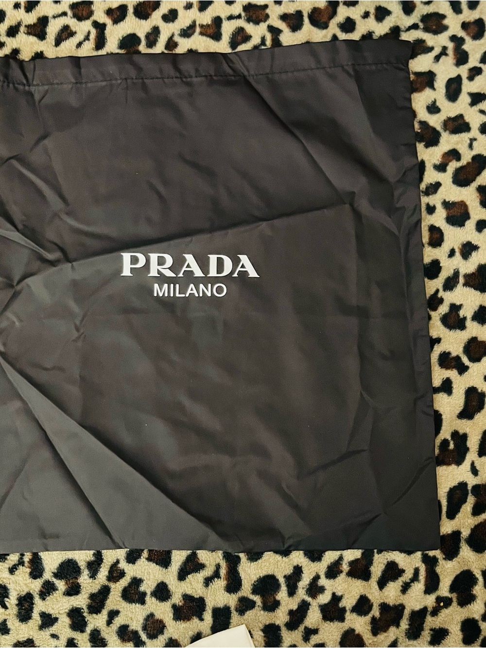 Prada Black Nylon Logo Dust Bag with White Text